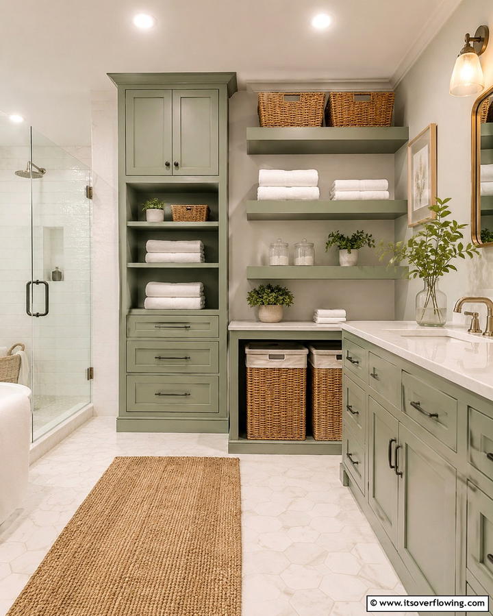 Sage Green Storage Solutions for Practical Style - 25 Sage Green Bathroom Ideas for a Fresh and Calming Space