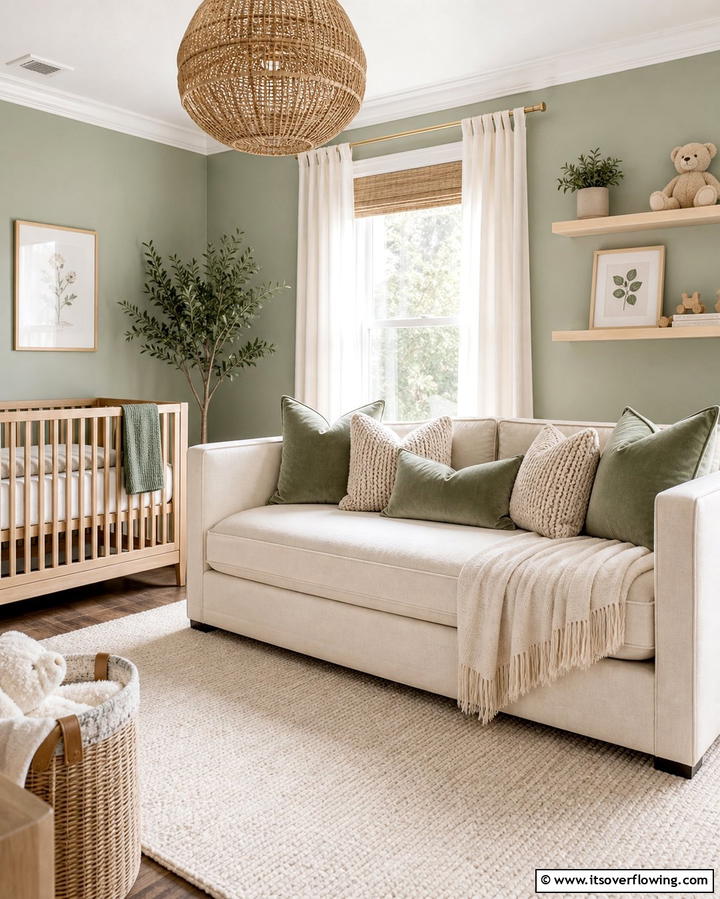 Sage Green Throw Pillows - 25 Sage Green Nursery Ideas for a Peaceful Baby Room
