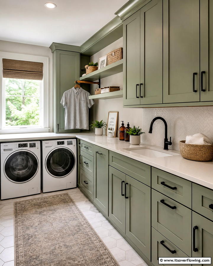 Sage Green Tile Backsplash for a Stylish Touch - 25 Sage Green Laundry Room Ideas for a Fresh Look