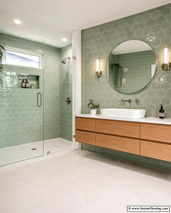 Sage Green Tiles for a Seamless Look - 25 Sage Green Bathroom Ideas for a Fresh and Calming Space