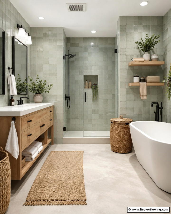 Sage Green Tiles for a Soft Look - 30 Green Tile Bathroom Inspiration Ideas for Bold Spaces