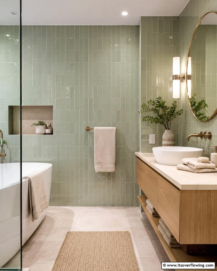 Sage Green Tiles for a Soft and Relaxing Ambiance - 30 Green Tile Bathroom Inspiration Ideas for Bold Spaces