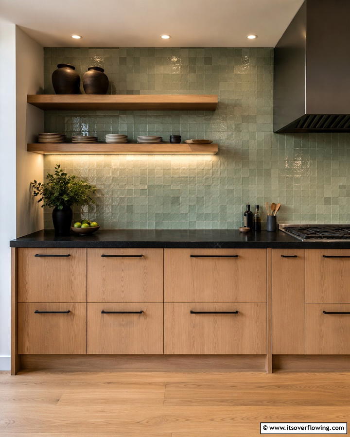 Sage Green Tiles for a Textured Finish - 25 Sage Green Kitchen Ideas for a Fresh and Inviting Space