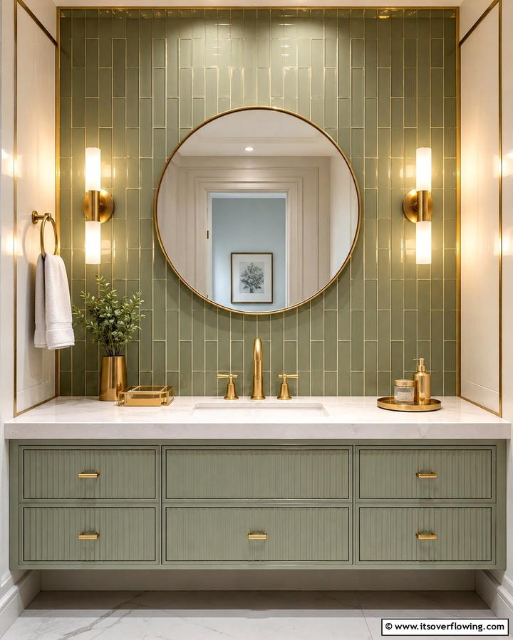 Sage Green Tiles with Gold Accents - 25 Sage Green Bathroom Ideas for a Fresh and Calming Space