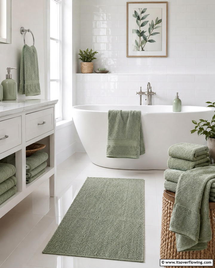 Sage Green Towels and Accessories for Easy Updates - 25 Sage Green Bathroom Ideas for a Fresh and Calming Space