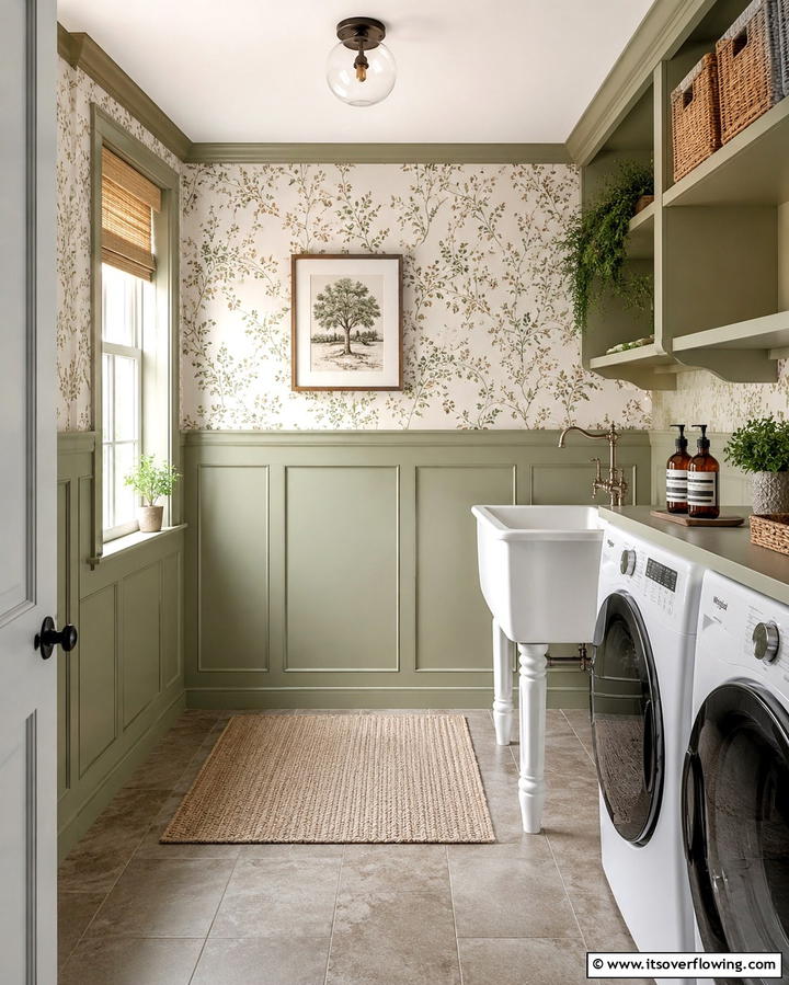 Sage Green Wainscoting for Sophistication - 25 Sage Green Laundry Room Ideas for a Fresh Look