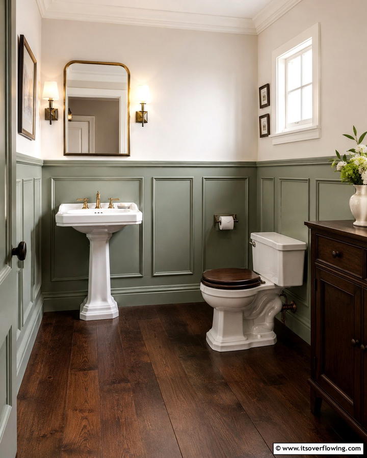 Sage Green Wainscoting for a Classic Touch - 25 Sage Green Bathroom Ideas for a Fresh and Calming Space