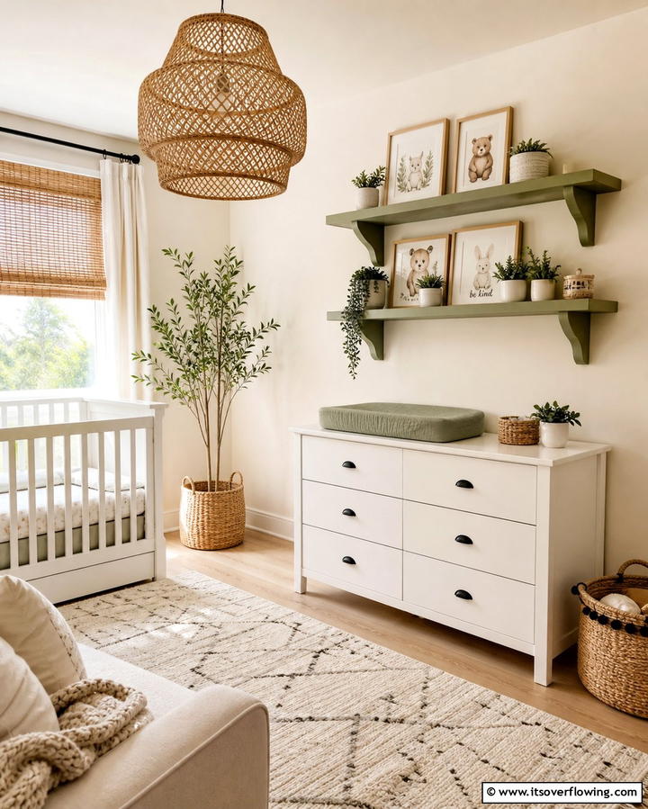 Sage Green Wall Shelves - 25 Sage Green Nursery Ideas for a Peaceful Baby Room