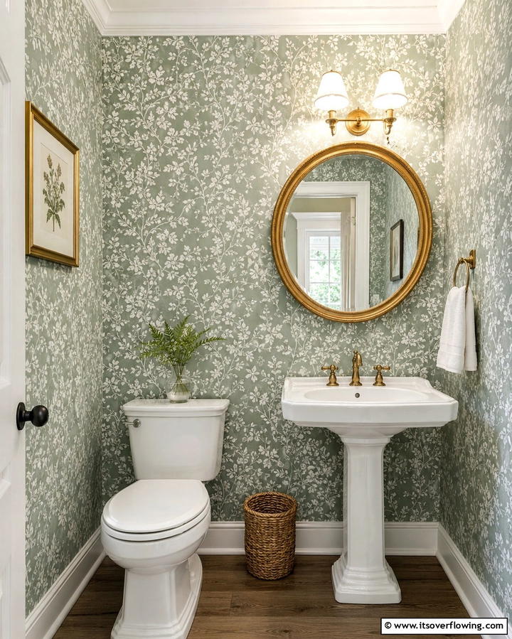 Sage Green Wallpaper for a Decorative Flair - 25 Sage Green Bathroom Ideas for a Fresh and Calming Space