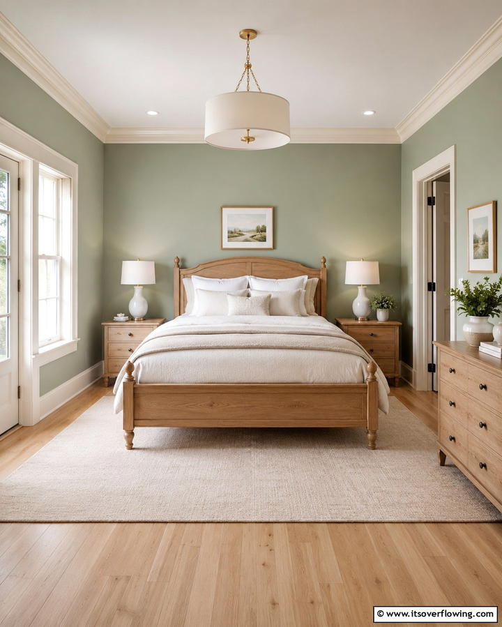 Sage Green Walls with Beige Trim - 25 Serene Green and Beige Bedroom Design Ideas