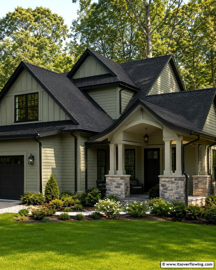 Sage Green Walls with Black Roof - 25 Sage Green House With Black Trim Ideas for Curb Appeal