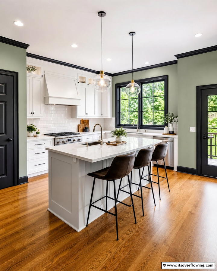 Sage Green Walls with Black Trim - 20 Sage Green and Black Kitchen Ideas for a Modern Feel