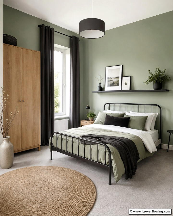 Sage Green Walls with Charcoal Grey Accents - 25 Modern Green and Grey Bedroom Design Ideas