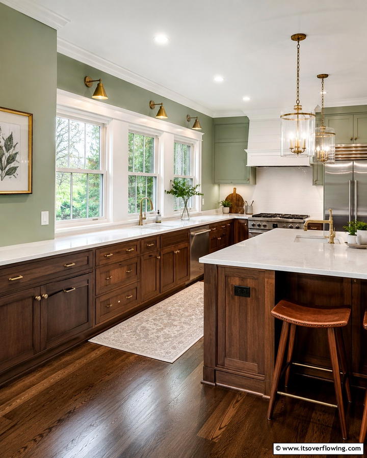Sage Green Walls with White Trim - 25 Sage Green Kitchen Ideas for a Fresh and Inviting Space