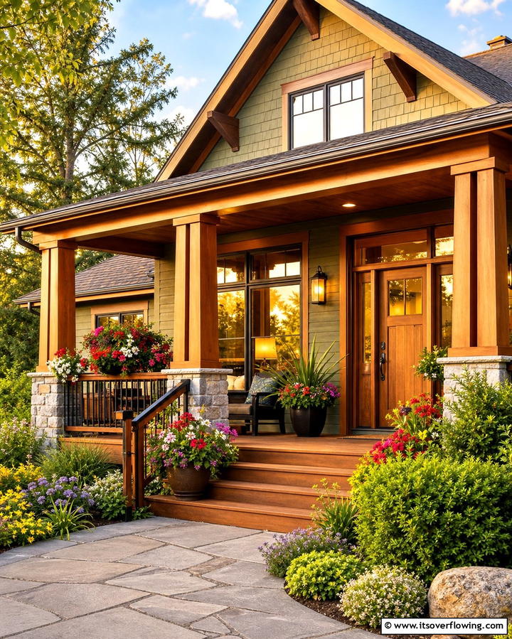 Sage Green and Caramel Brown for Warmth and Comfort - 25 Sage Green House With Brown Trim Ideas for Curb Appeal