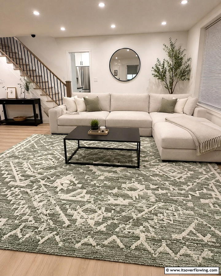 Sage Green and Cream Patterned Rugs - 25 Sage Green and Cream Living Room Ideas for Serenity