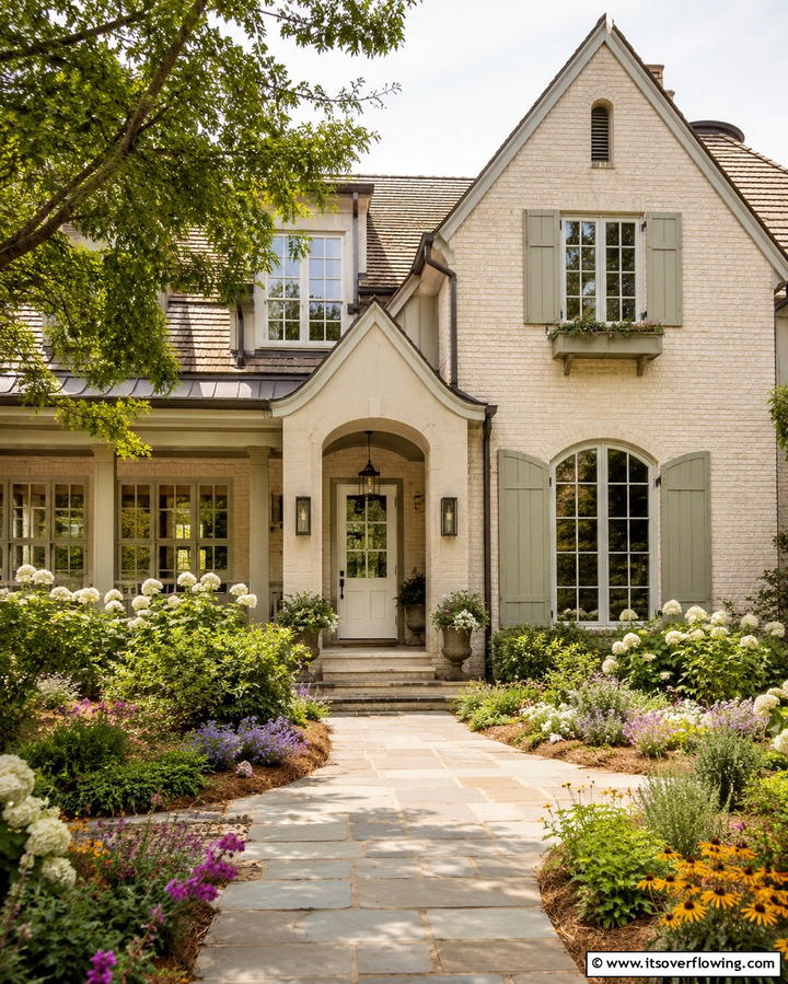 Sage Green and Crisp White - 30 Warm Blonde Brick House Color Schemes for Modern Homes