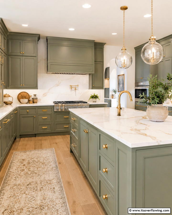 Sage Green and Gold Accents for Luxe Appeal - 25 Sage Green Kitchen Ideas for a Fresh and Inviting Space