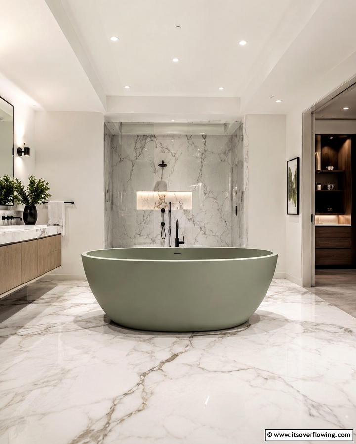 Sage Green and Marble for a Luxe Look - 25 Sage Green Bathroom Ideas for a Fresh and Calming Space