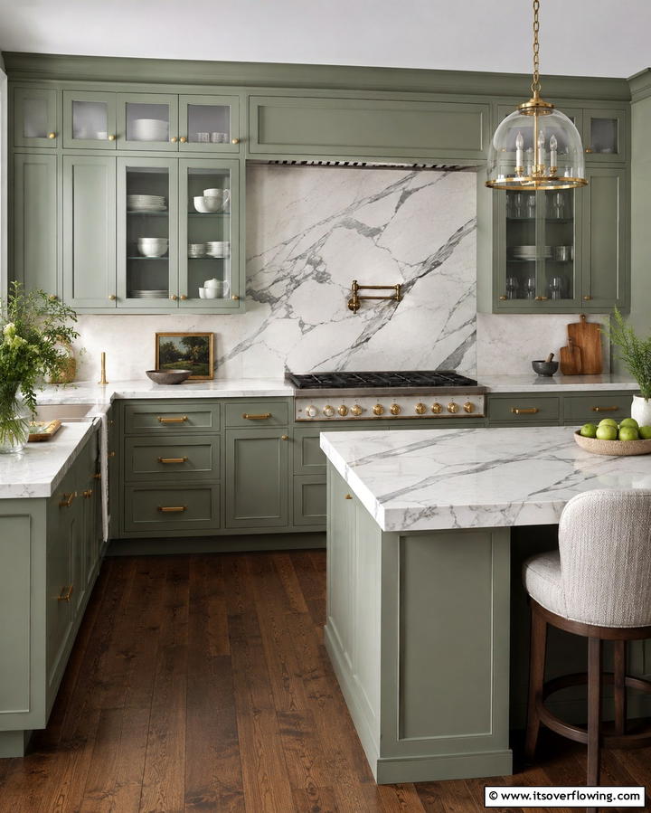 Sage Green and Marble for an Elegant Contrast - 25 Sage Green Kitchen Ideas for a Fresh and Inviting Space