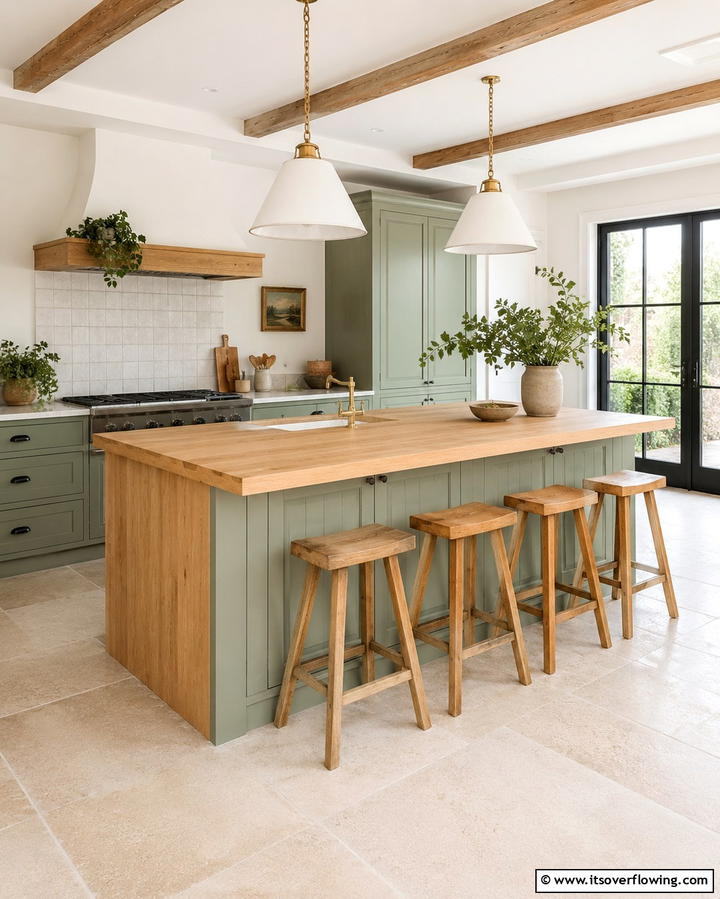 Sage Green and Natural Wood Accents - 25 Sage Green Kitchen Ideas for a Fresh and Inviting Space