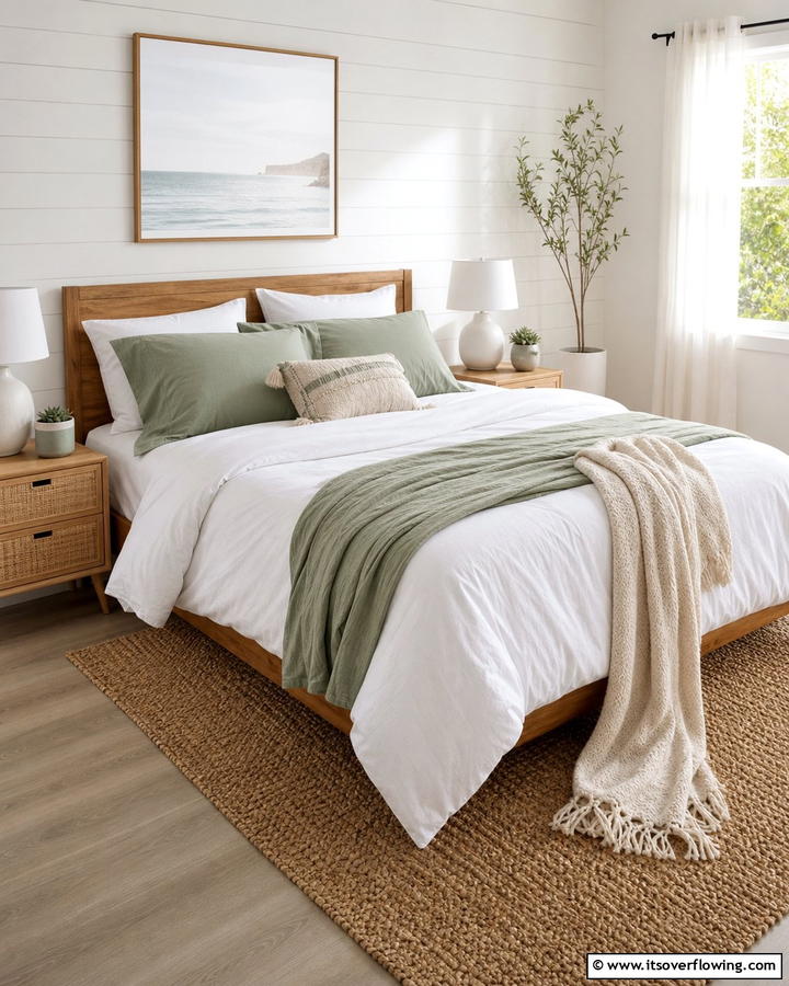 Sage Green and White Bedding - 25 Boho Sage Green Bedroom Ideas for a Serene Retreat