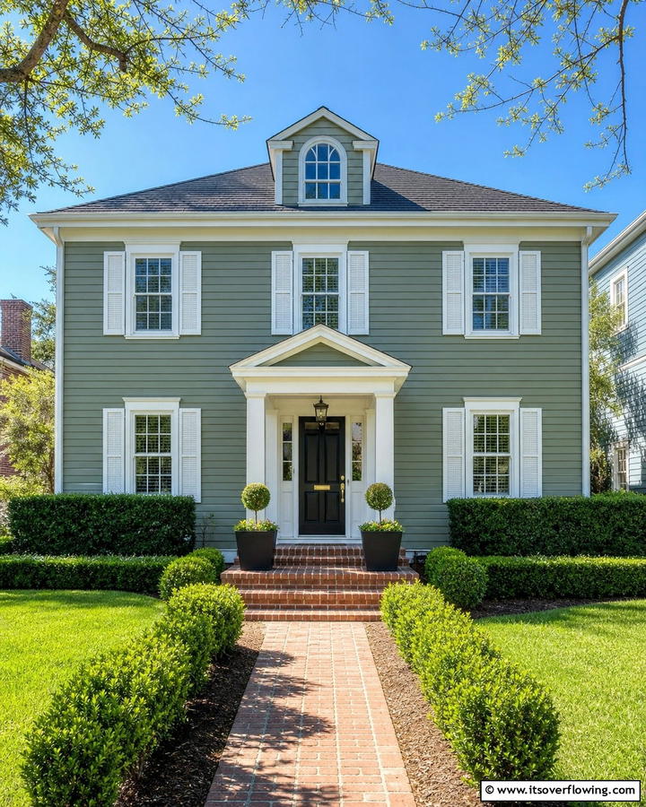 Sage Green and White Trim Contrast - 21 Sage Green Exterior Home Designs for Curb Appeal Refresh