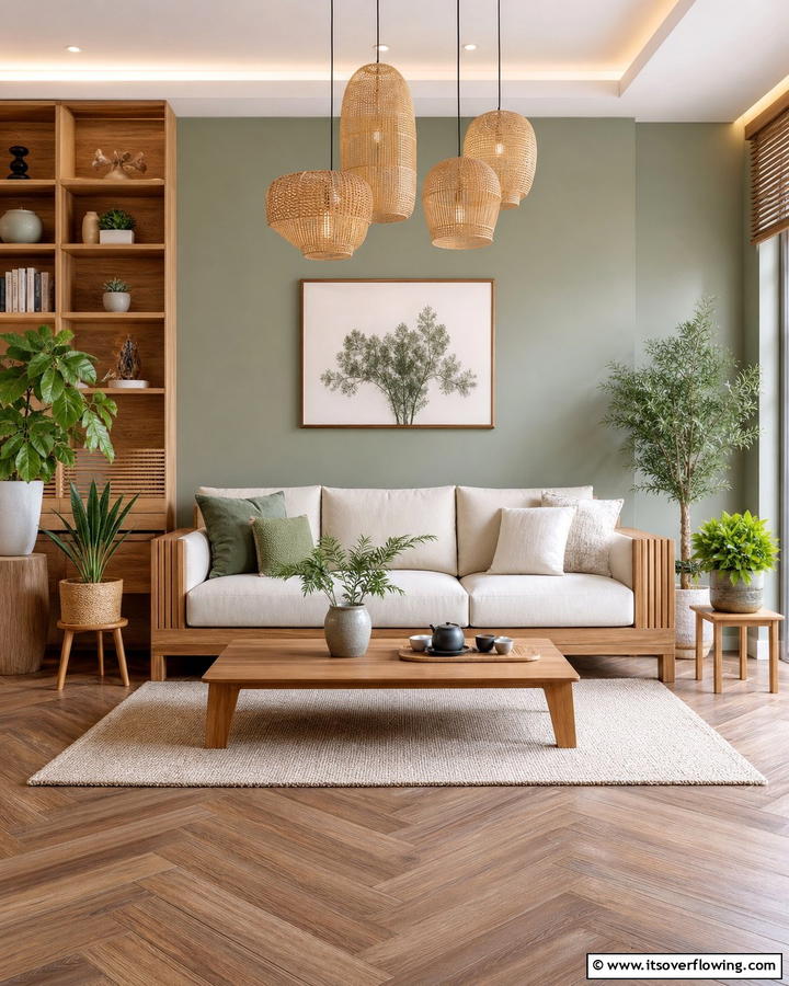 Sage Green and Wood Elements - 21 Sage Green Living Room Schemes for Calming Interior Designs
