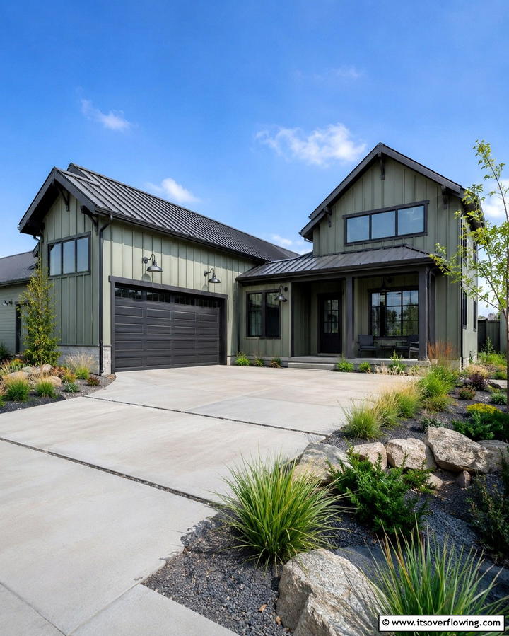 Sage Green with Charcoal Gray AccentsOne - 30 Sage Green Exterior House Color Scheme Design Ideas