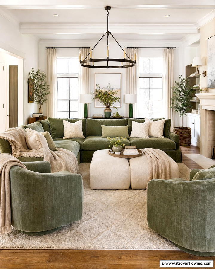 Sage Green with Cozy Fabrics - 21 Sage Green Living Room Schemes for Calming Interior Designs