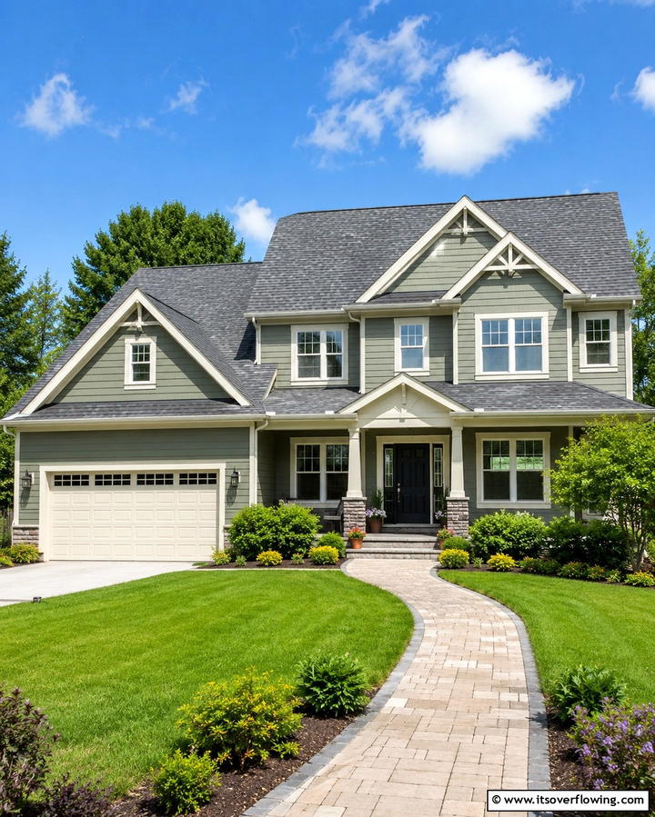 Sage Green with Crisp White TrimExact - 30 Sage Green Exterior House Color Scheme Design Ideas