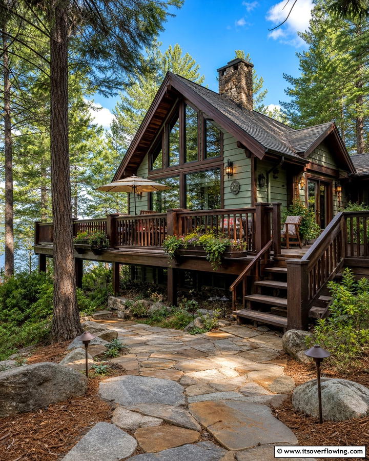 Sage Green with Espresso Brown for a Cozy Cabin Look - 25 Sage Green House With Brown Trim Ideas for Curb Appeal