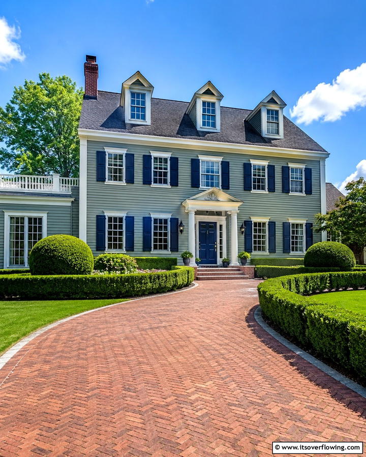 Sage Green with Navy Blue Accents - 30 Sage Green Exterior House Color Scheme Design Ideas