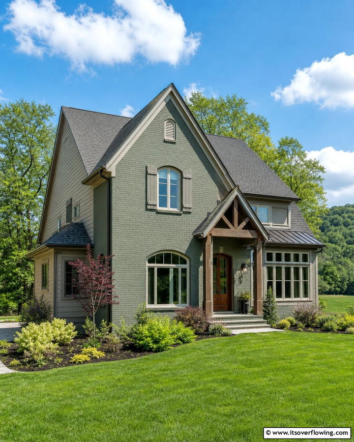 Sage Green with Neutral Tones - 30 Green Brick Exterior Home Design Ideas for Modern Houses