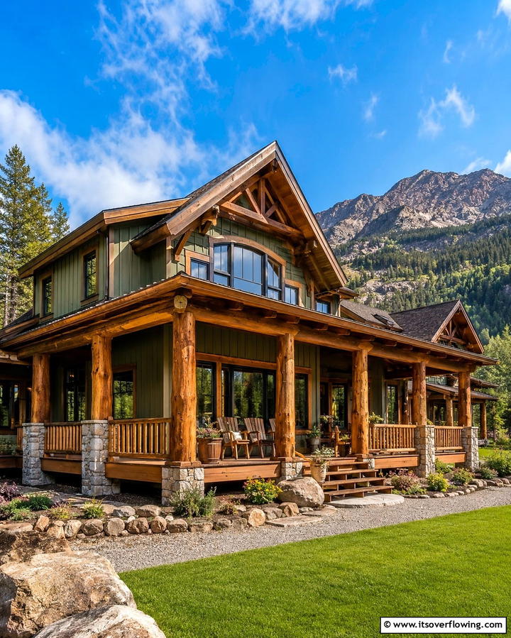 Sage Green with Rustic Wood Accents - 30 Sage Green Exterior House Color Scheme Design Ideas
