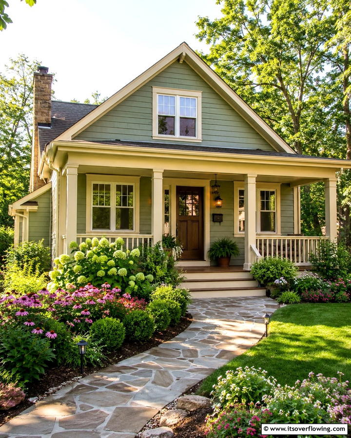 Sage Green with Soft Beige Highlights - 30 Sage Green Exterior House Color Scheme Design Ideas