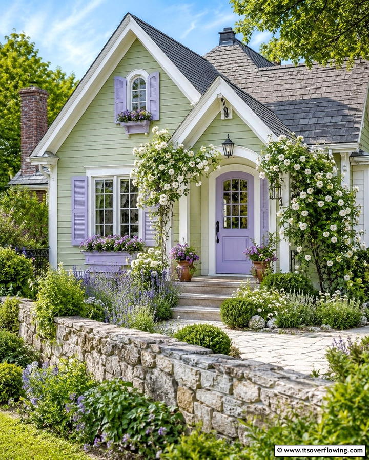 Sage Green with Soft Lavender Highlights - 30 Sage Green Exterior House Color Scheme Design Ideas
