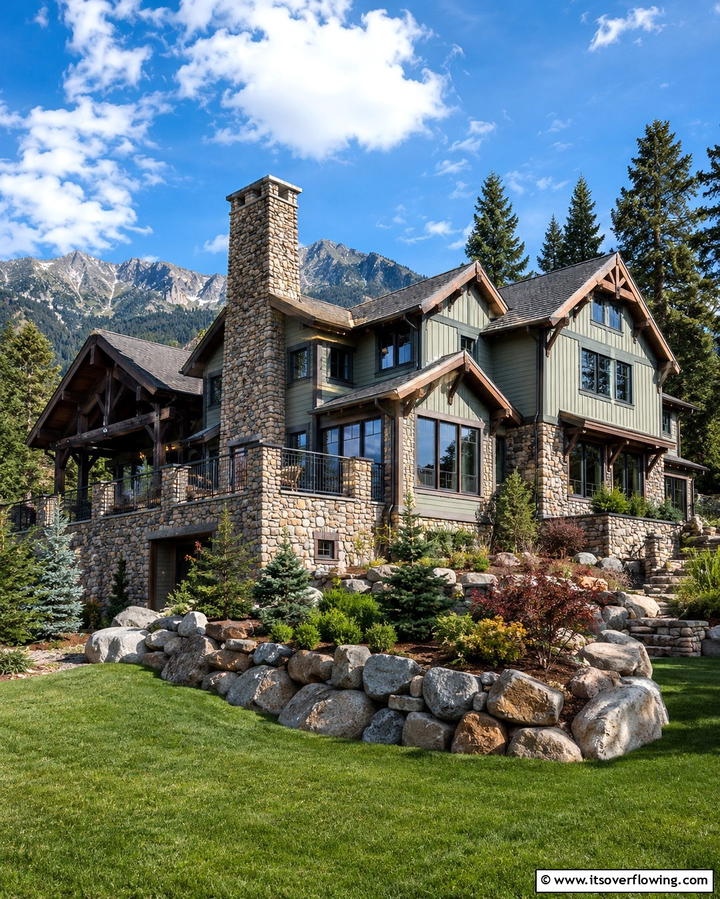 Sage Green with Stone Accents - 30 Sage Green Exterior House Color Scheme Design Ideas