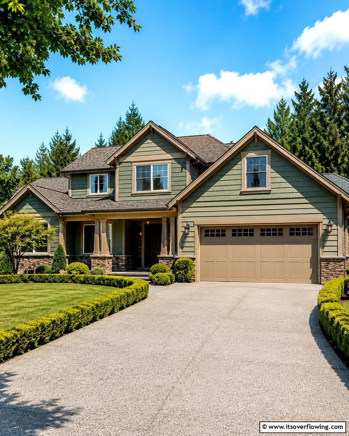 Sage Green with Taupe Trim - 30 Sage Green Exterior House Color Scheme Design Ideas