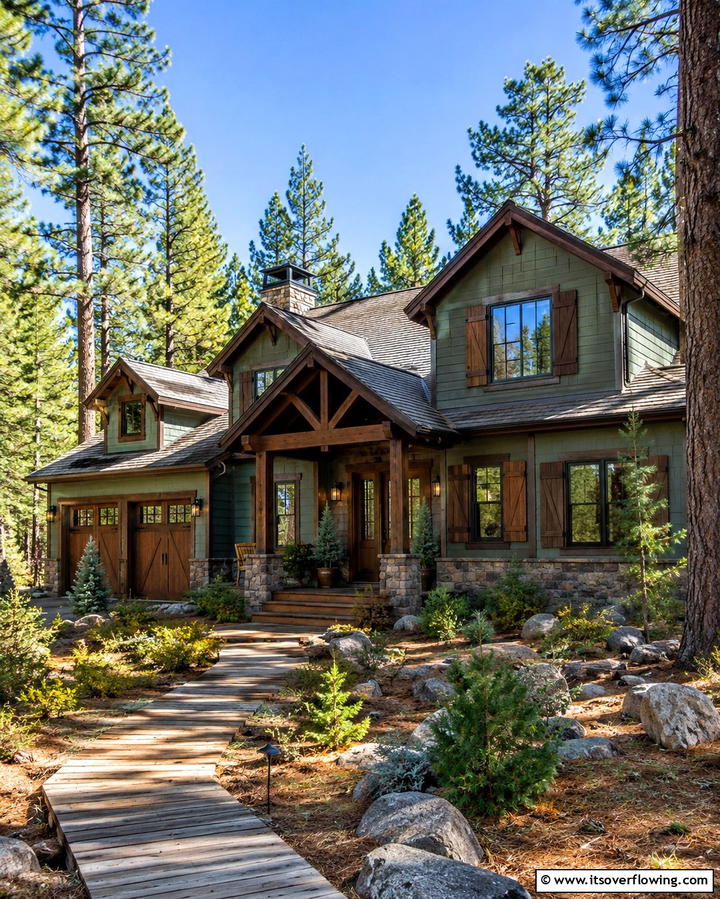 Sage Green with Warm Wood Tones - 30 Sage Green Exterior House Color Scheme Design Ideas
