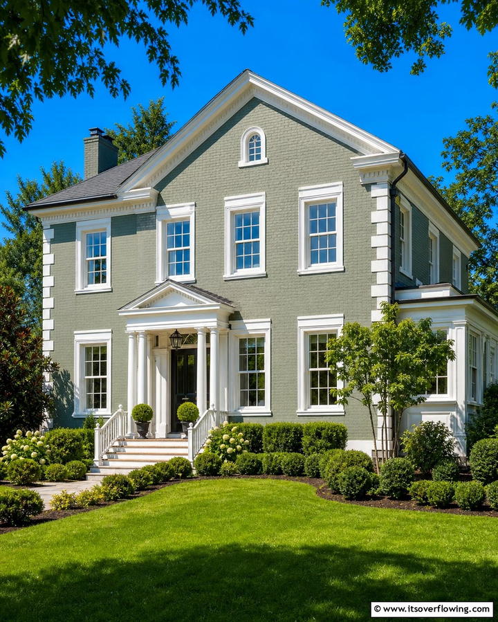 Sage Green with White Trim for a Fresh Look - 25 Sage Green Painted Brick House Ideas for a Fresh Look