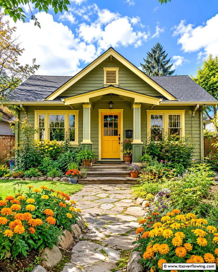 Sage Green with Yellow Highlights - 30 Sage Green Exterior House Color Scheme Design Ideas