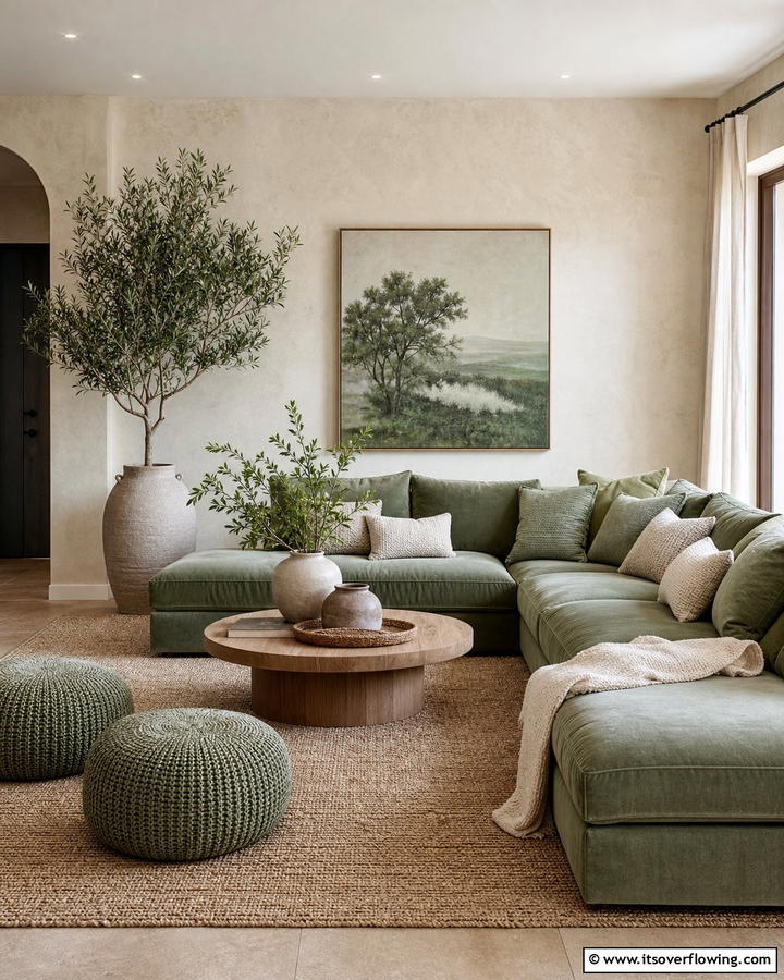 Sage Inspired Mixed Textures - 21 Sage Green Living Room Schemes for Calming Interior Designs