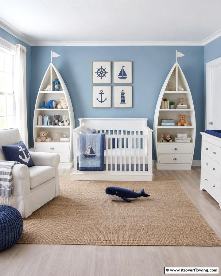 Sailboat Shaped Bookshelves - 25 Nautical Nursery Ideas for a Coastal Vibe