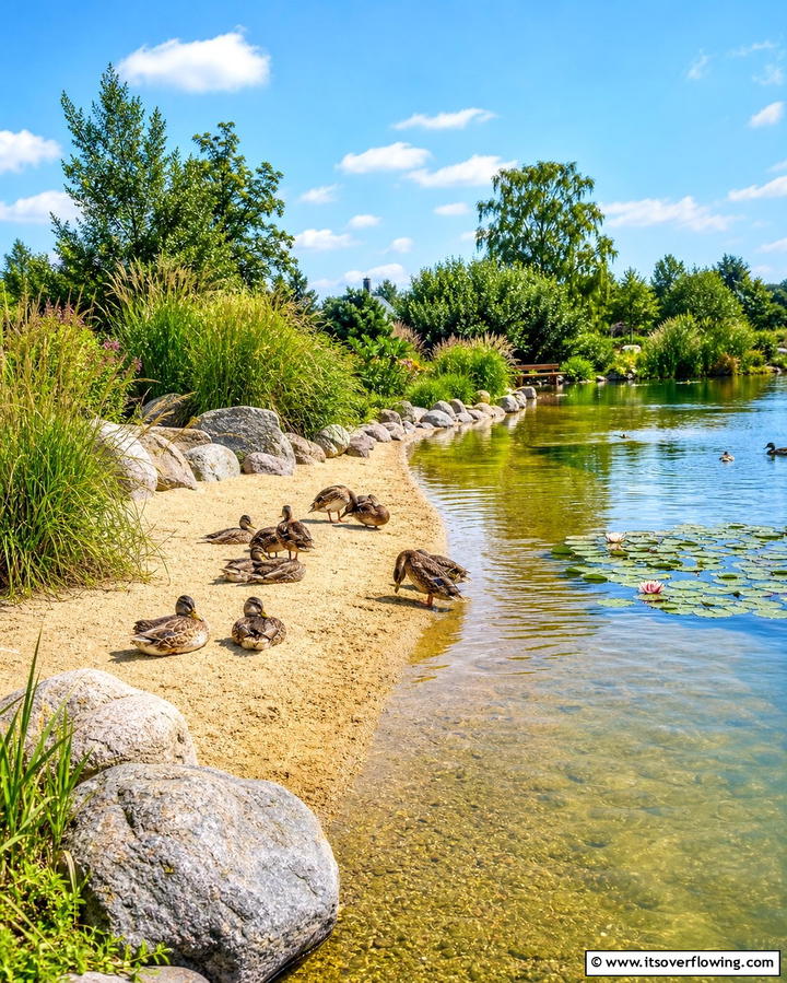 Sanded Beach Area - 25 Duck Pond Ideas- Beautiful & Functional Designs