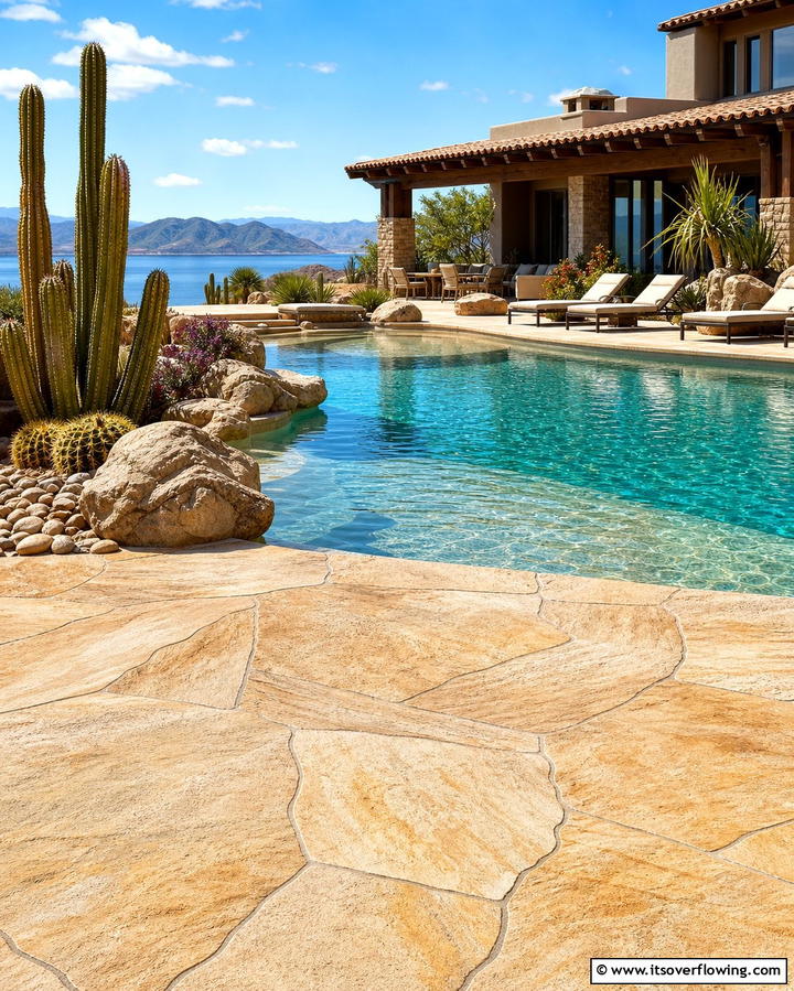 Sandstone Effect - 25 Stamped Concrete Pool Deck Ideas for Durability