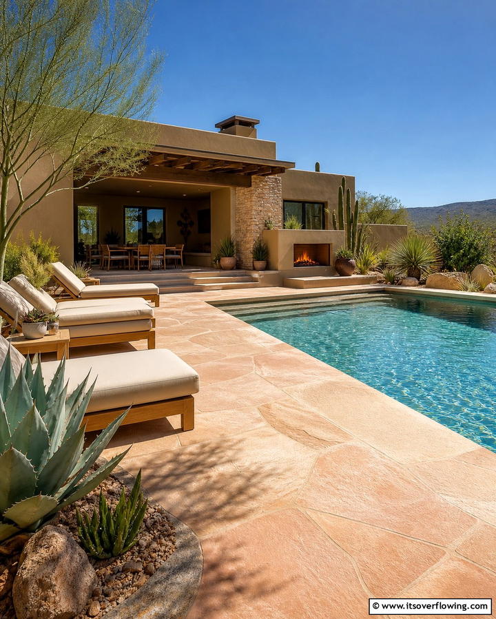 Sandstone Texture - 25 Stamped Concrete Pool Deck Ideas for Durability