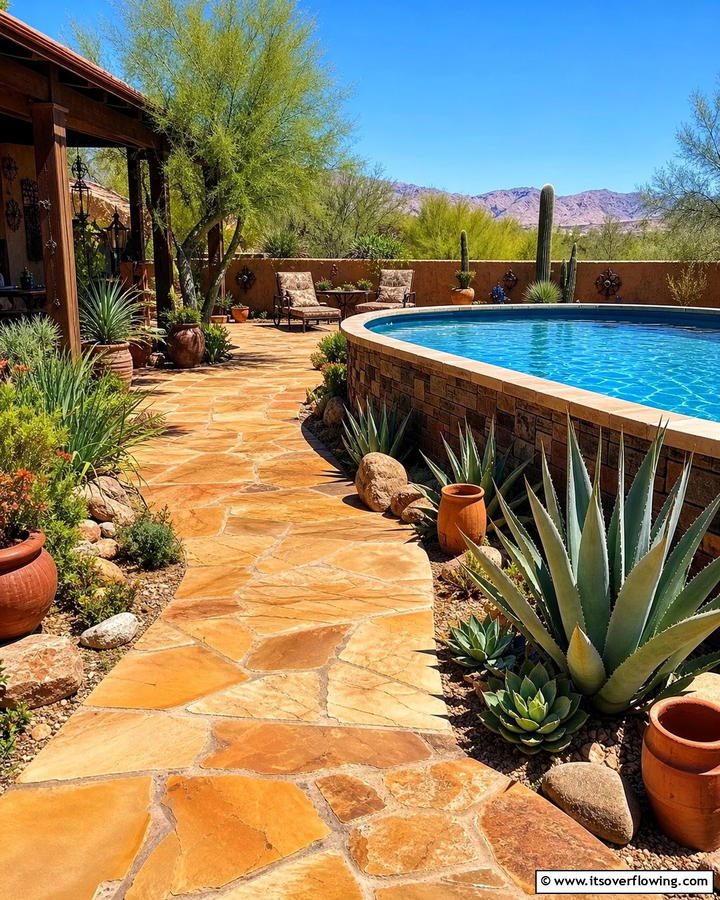 Sandstone Walkway - 20 Above Ground Pool Walkway Ideas for Safety