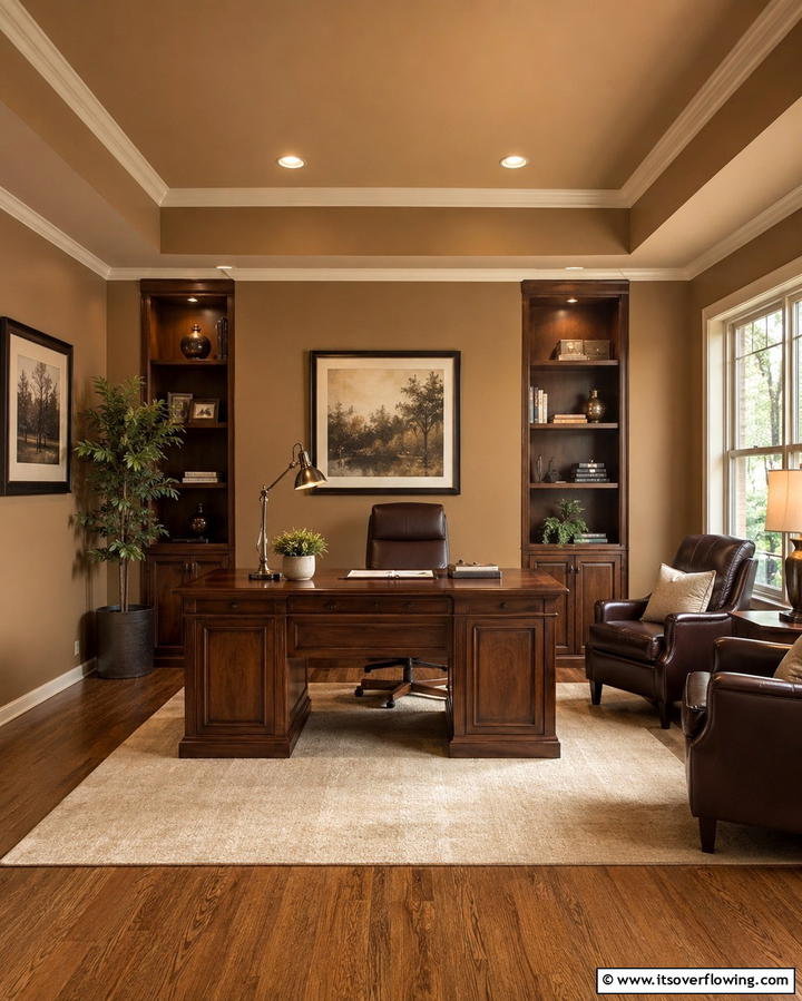 Sandy Brown Stability - 30 Home Office Paint Colors- Boost Productivity & Style