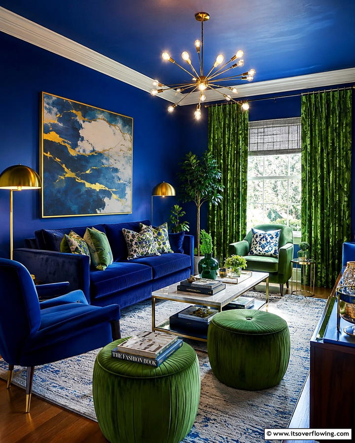 Sapphire Blue and Seaweed Green Drama - 30 Refreshing Blue and Green Color Combos for Home Decor